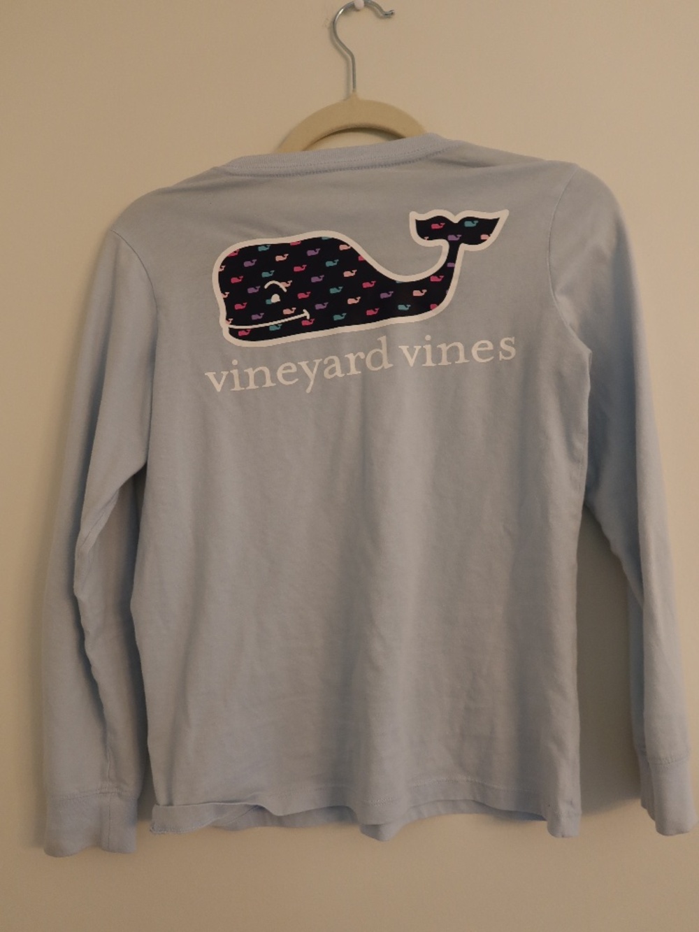 Girl 8-10 Vineyard Vines Long Sleeve T Shirt With Front Pocket Light Blue
